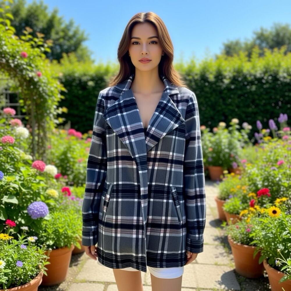 Women M Ci Sono Plaid Collection No Button Casual Cozy Shirt Jacket Wear Anytime